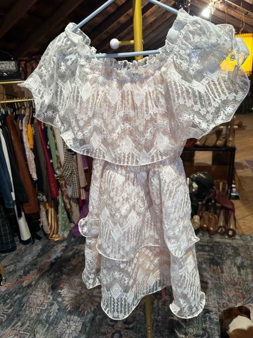 PrettyLittleThing White Lace Ruffle Dress